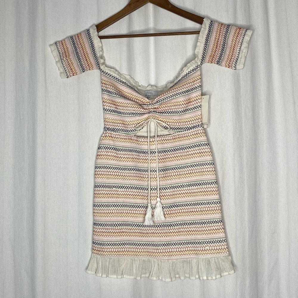 TOBI Nia Off-Shoulder Cutout Striped Mini Dress